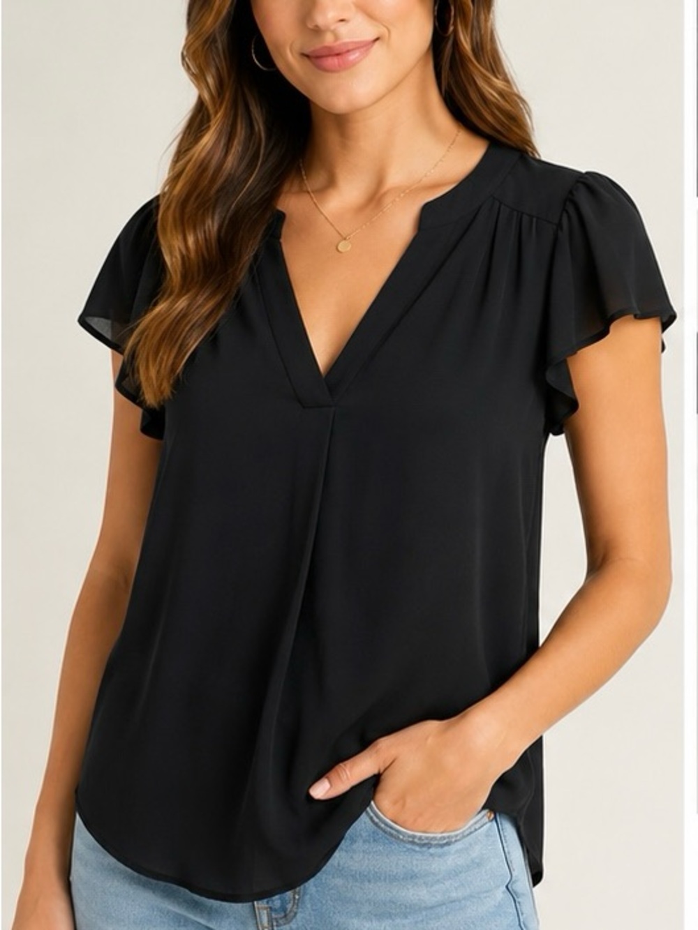 Maison Jules Black V-Neck Flutter Sleeve Blouse